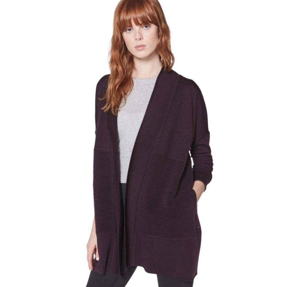 Lululemon Sit In Lotus Wrap Cardigan Sweater Black Cherry Open Front Size 2